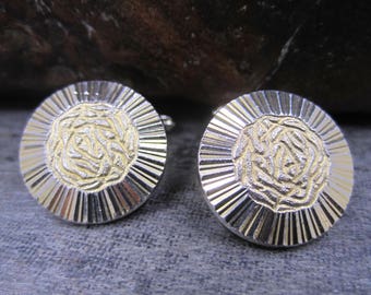 Vintage art deco ridged and brushed gold round cuff links