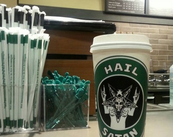 Hail Satan drink Coffee and Rock on! Sticker LARGE