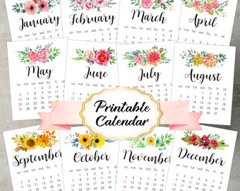2018 calendar printable Monthly printable calendar Printable calendar Wall calendar print Monthly wall planner Watercolor calendar planner