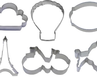 6 Piece French Paris Cookie Cutter Set Eiffel Tower Hot Air Balloon Bicycle Plaque