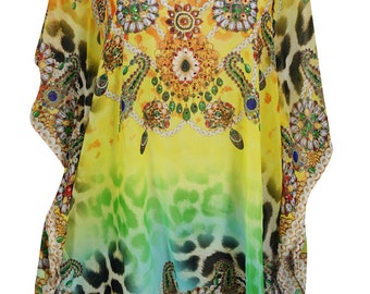 Sunflower Jewel Print Kimono Short Caftan Dress Beach Bikini Cover Up Resort Wear Colorful Digital Printed Kaftan Onesize