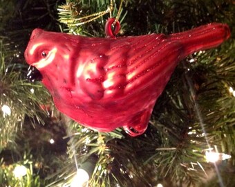 Christmas Ornament Glittery Glass Red Cardinal Bird Melrose