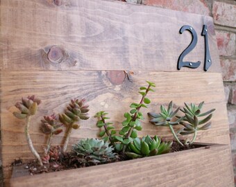 Wooden, Customizable Home Address Sign Planter Box