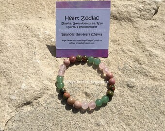 Heart Chakra ~ Unakite, Rhodochrosite, Green Aventurine, and Rose Quartz Crystal Beaded Bracelet