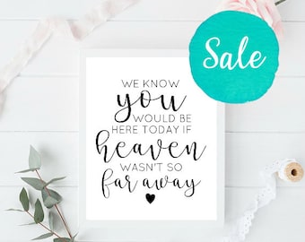 If Heaven Wasn't So Far Away, If Heaven, In Memory Sign, Forever in Our Hearts Sign, Wedding Signs, Printable Wedding Signs, Custom Wedding