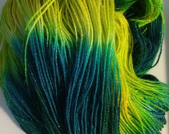 Hand Dyed SW Merino/Nylon/Stellina blend -
