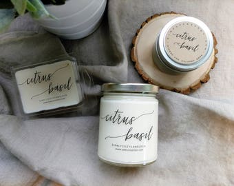 citrus basil - hand poured soy candle