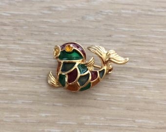Fish Enamel Brooch, Gold Brooch, Pin, Enamel Brooch
