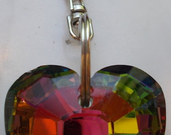 large faceted crystal (glass)heart shaped key chain purse charm