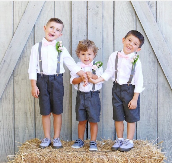 boys blush pale pink bow tie and suspender set wedding bow