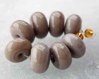 Lampwork Bead Set, 8 Light Grey Rondelles by Beadfairy Lampwork