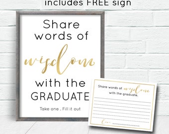 Words of Wisdom for the Graduate Card Printable | Class of 2018 Graduation Party Decorations Instant Download | Graduation Party Sign