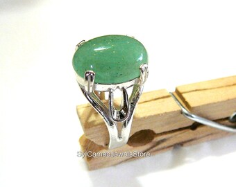 Statement Ring Sterling Silver Green Aventurine Gem by SylCameoJewelsStore