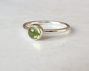 Sterling Silver Peridot Ring - Peridot Stacking Ring - Silver Stacking Ring - August Birthstone Ring - Green Gemstone Ring