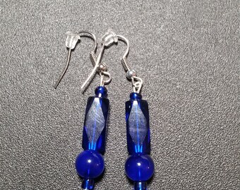 Brilliant Blue Crystal Tube Drop Earrings
