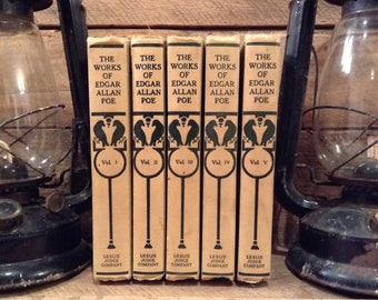1911 Edgar Allan Poe Antique Book Set, The Works of Edgar Allan Poe, Published by Leslie Judge Company, with, The Raven, Tales and Poems