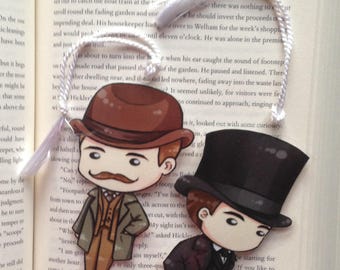 CUTE chibi sherlock holmes and john watson flexible bookmark set