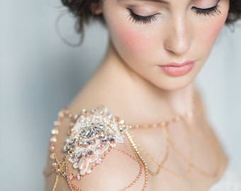 Rose Gold Shoulder Necklace, Rhinestone Shoulder Jewelry, Bridal Shoulder Necklace, Body Jewellery, Gold Statement Necklace, BRIENNE