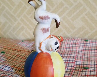 VINTAGE Sweet Clown Dog on Bell Excellent condition!