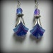 Blue and Purple Iris Flowers, Glass Beads and Silver Earrings (es18)