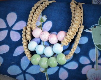 Handmade Chunky ceramic bead woven bracelet. Children's boho - 4 colours