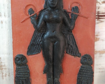 Lilith Goddess ceramic sculpture relief plate clay handmade art altar