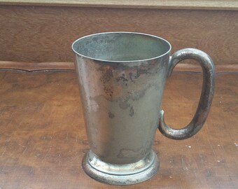 Vintage Silver Plate Tankard Half Pint Drinking Mug 1920's Engraved Cup