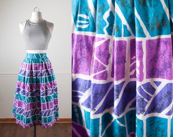 50s Style Skirt, Novelty Print Skirt, Tribal Print Skirt, 80s Does 50s Skirt, 80s Skirt, High Waist Skirt, Native American Inspired Print