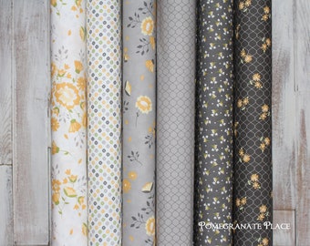 6 Fat Quarter bundle Pepper and Flax by Corey Yoder .. Moda fabrics Yellow and Grey