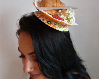 Croissant (with Jam) Fascinator - Retro Melamine. Rock 'n' Roll Bride, Alternative Afternoon Tea