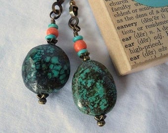 Chain Pull Pair for Ceiling Fan or Lamp Southwestern Style with Turquoise Nugget