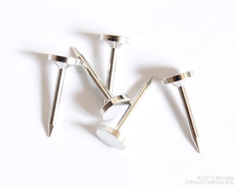 5mm Blank Tie Tacs - Round Flat Pad Tie Tacks - Silver Tone Brass Lapel Pin Findings - Glue-on Customizable Pinbacks - Pack of 10