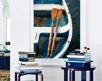 Nautical Wall Decor Large Boat Photograph Vertical Rowboat Oars Photo Teal Dory Print Nautical Wall Decor Large Boat Photograph Vertical Rowboat Oars Photo Teal Dory Print
