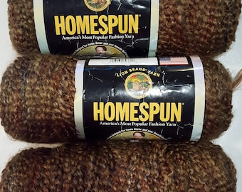 Three skeins of Lion Brand Yard Homespun "Barley"