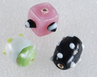 Vintage Set of 3 Lampwork Assorted Lampwork Glass Beads Jewelry Making DIY