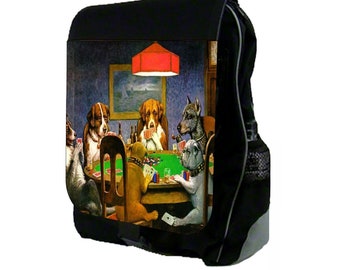 Dogs Playing Poker Large Black School Backpack