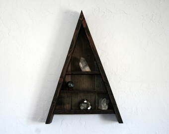 Triangle Curiosity Cabinet - Large // Pyramid Crystal Display Shelf // Triangle Shelf Home Decor