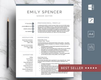 Professional resume template for Word & Pages | CV Template | 1, 2, 3 Page Resume with Cover Letter | A4 and US Letter | Instant Download