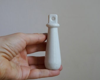 White porcelain pull handle for toilet cistern flush chain, industrial style, vintage architectural salvage for restorations