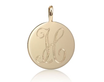 14k gold initial disc charm, personalize charm, script font charm, personalized initial disc, mini disc charm, round charm, 9mm or 6mm disc