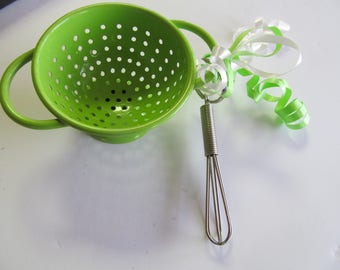 Miniature Jadeite Green Colander Miniature whisk Egg Beater Childrens Utensils Green Strainer Kitchen Utensils Jadeite Kitchen Decor