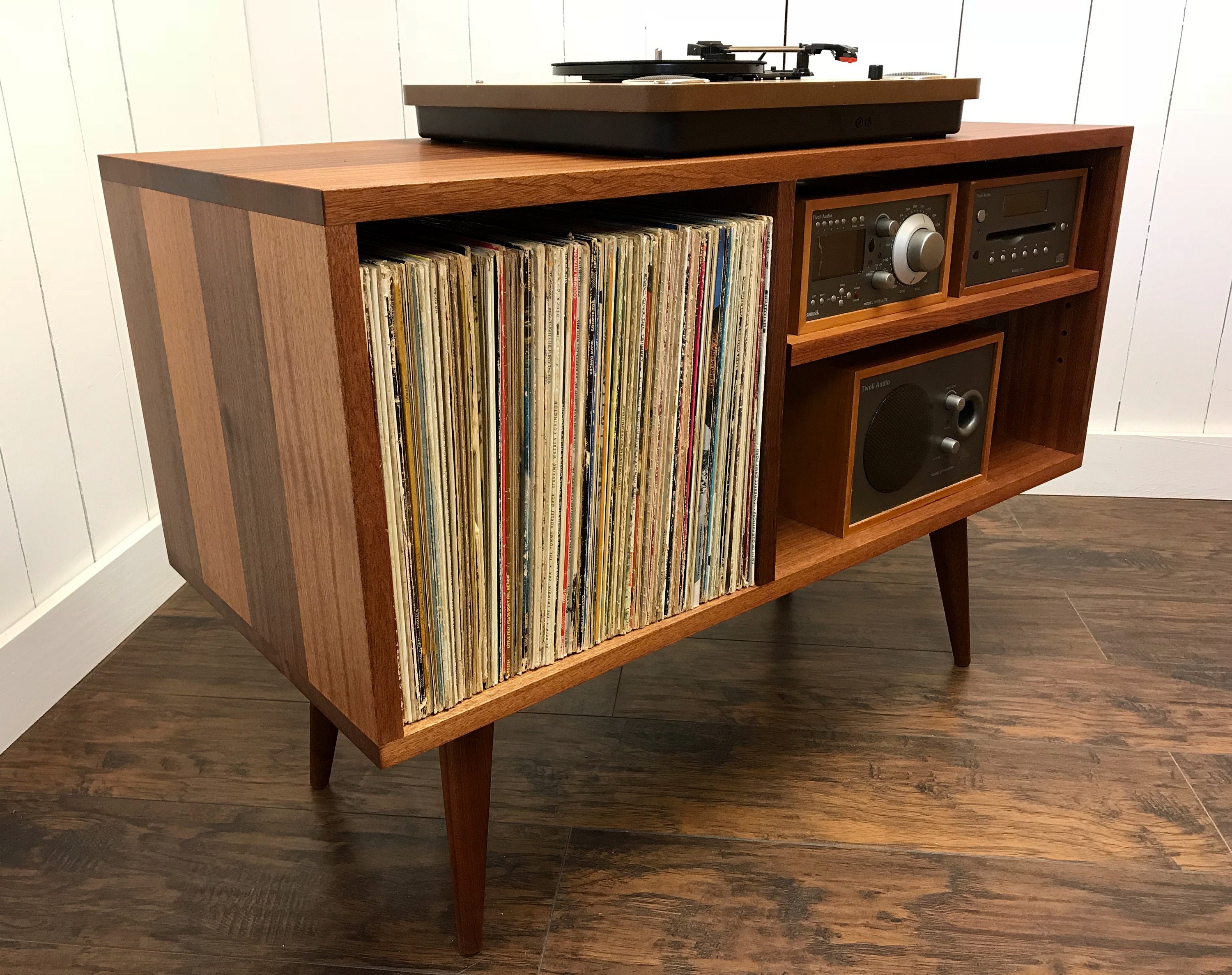 New mid century modern record player console turntable