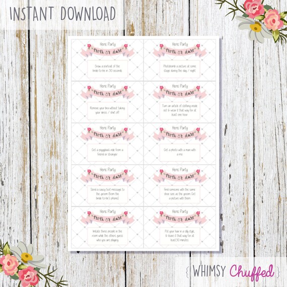 Hens Party Truth & Dare Cards Printable