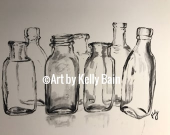Glass bottles in black and white