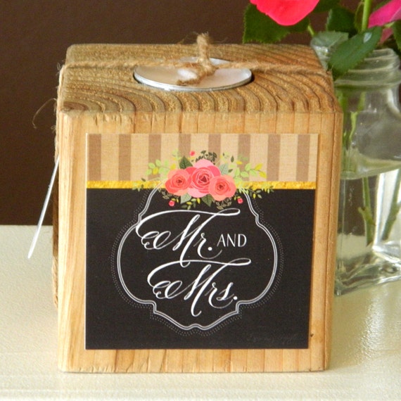 Items similar to Mr. and Mrs. Tealight Candle Block on Etsy
