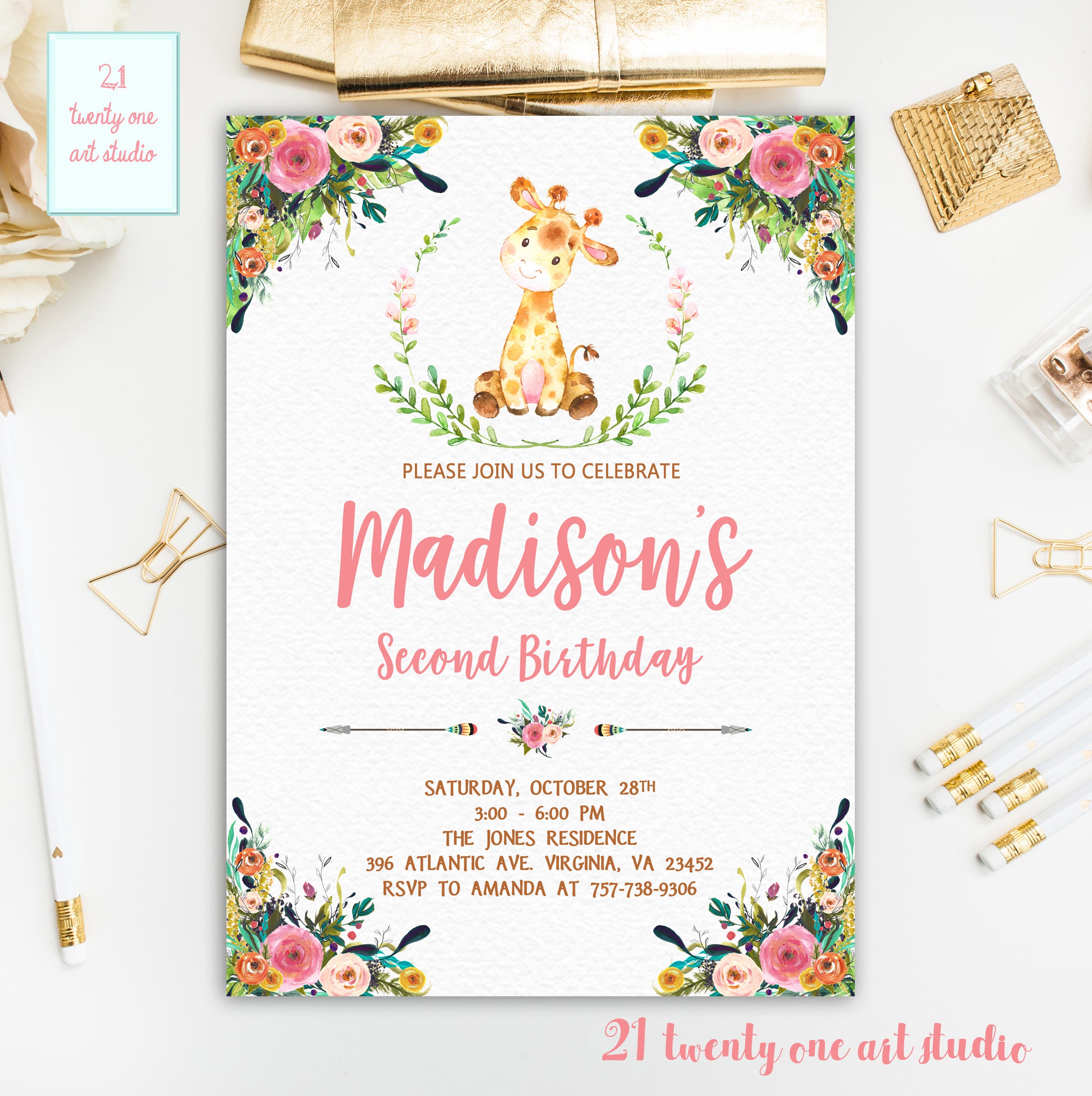 giraffe birthday invitation girl birthday invite safari