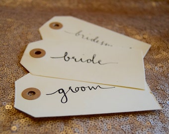 Hand Written Calligraphy Luggage Tags, Place Cards