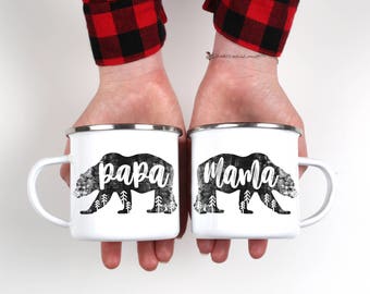 Mama Bear Mug Papa Bear Mug Camping Mug Enamel Mug Gift For Mom Gift For Dad Camp Mug New Mom Gift Mom Mug Camping Mug