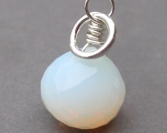 Opalite Birthstone Charm, Sterling Silver Wire Wrapped Pendant, October Birthstone Jewelry, Interchangeable Pendant, Stones 5