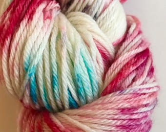 Hand Dyed Yarn | DK Weight Yarn | Off White Teal Red Yarn | Yarn | OOAK Yarn | Sweater Yarn | Knitting Yarn | Crochet Yarn | Hat Yarn